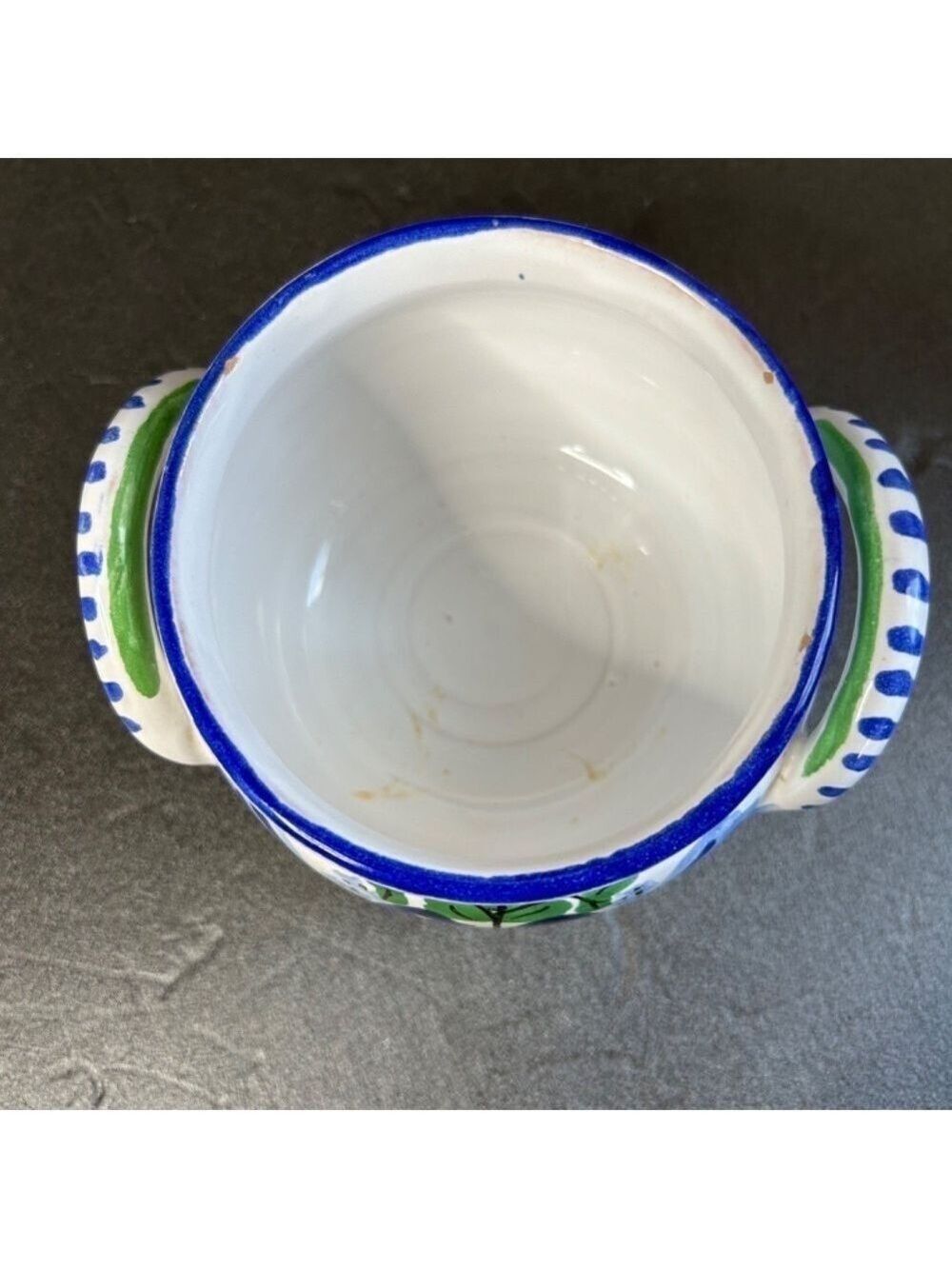 Vintage Italy Ceramic Bowl Handpainted Blue Birds Dual Handles 5.5x3.5 - Picture 4 of 4
